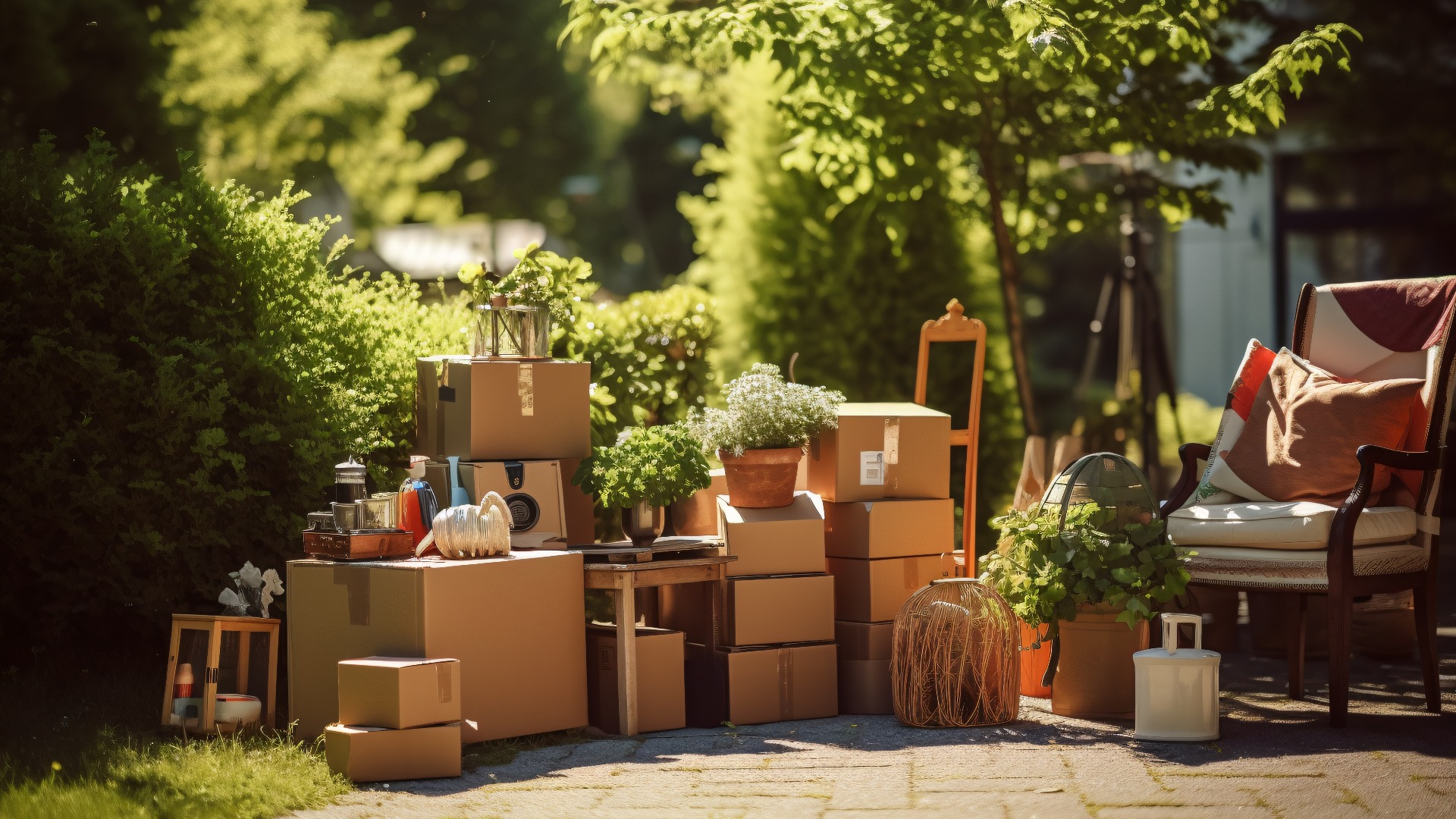 Cardboard boxes for transport and moving. Transport of household equipment. Generative Ai